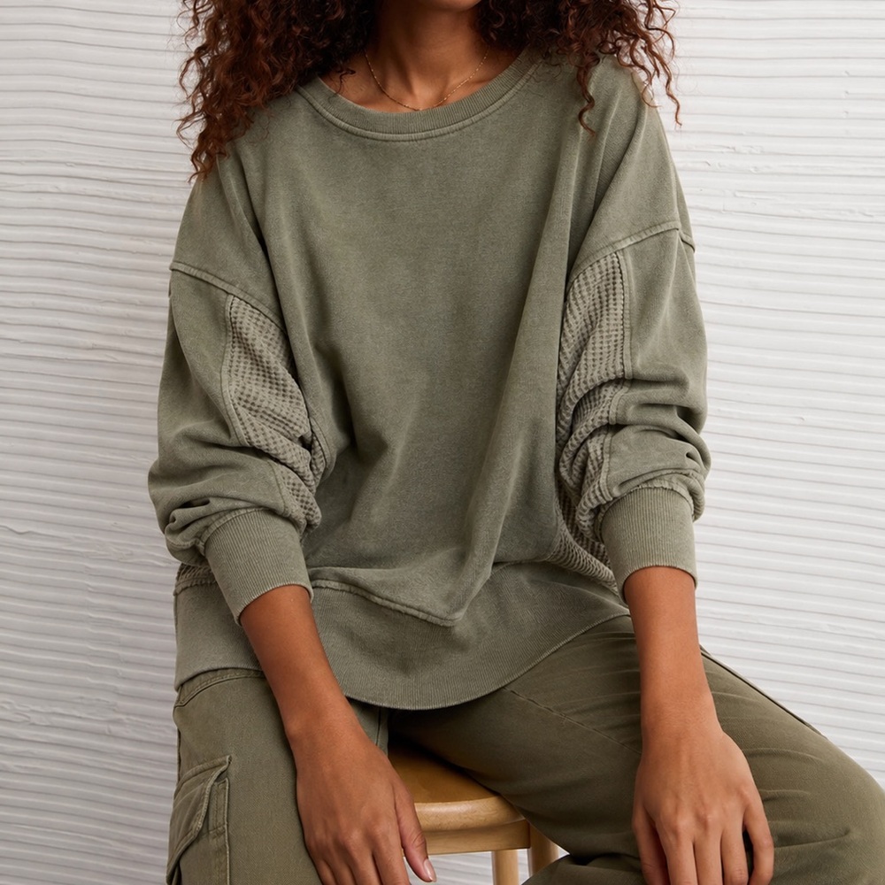 aerie waffle panel crewneck